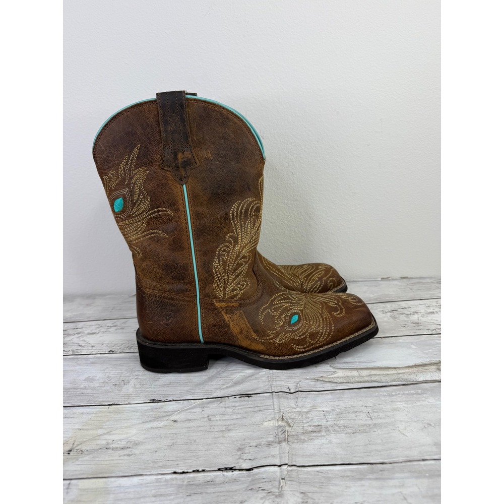 Ariat Womens Brown Leather Peacock Embroidery Western Boots 10035983 Size 9B